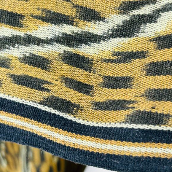 Large Handmade Black Brown Ikat Woven Cotton Shawl Wrap w Fringe - Picture 4 of 6